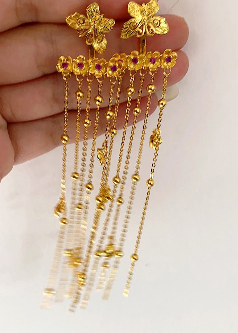 Stilvolle gelbe Sterling Silber Overgild Abnehmbare Kristall Zirkon Quaste Tropfen Ohrringe