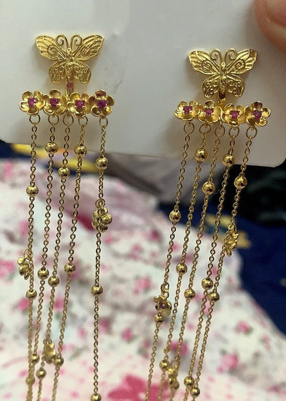 Stilvolle gelbe Sterling Silber Overgild Abnehmbare Kristall Zirkon Quaste Tropfen Ohrringe