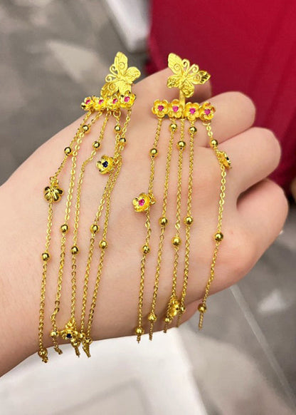 Stilvolle gelbe Sterling Silber Overgild Abnehmbare Kristall Zirkon Quaste Tropfen Ohrringe