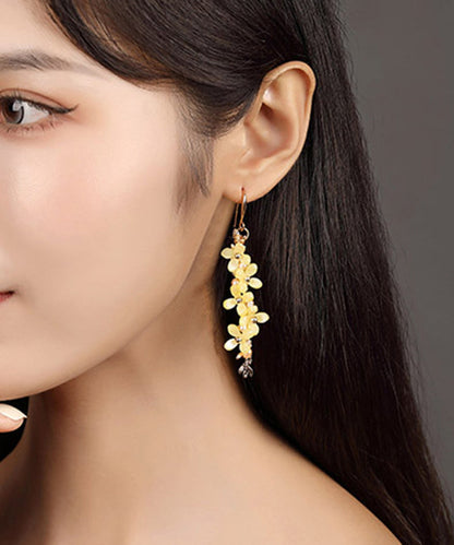 Stilvolle gelbe Ohrringe aus Sterlingsilber mit Perlen und Blumenmotiv