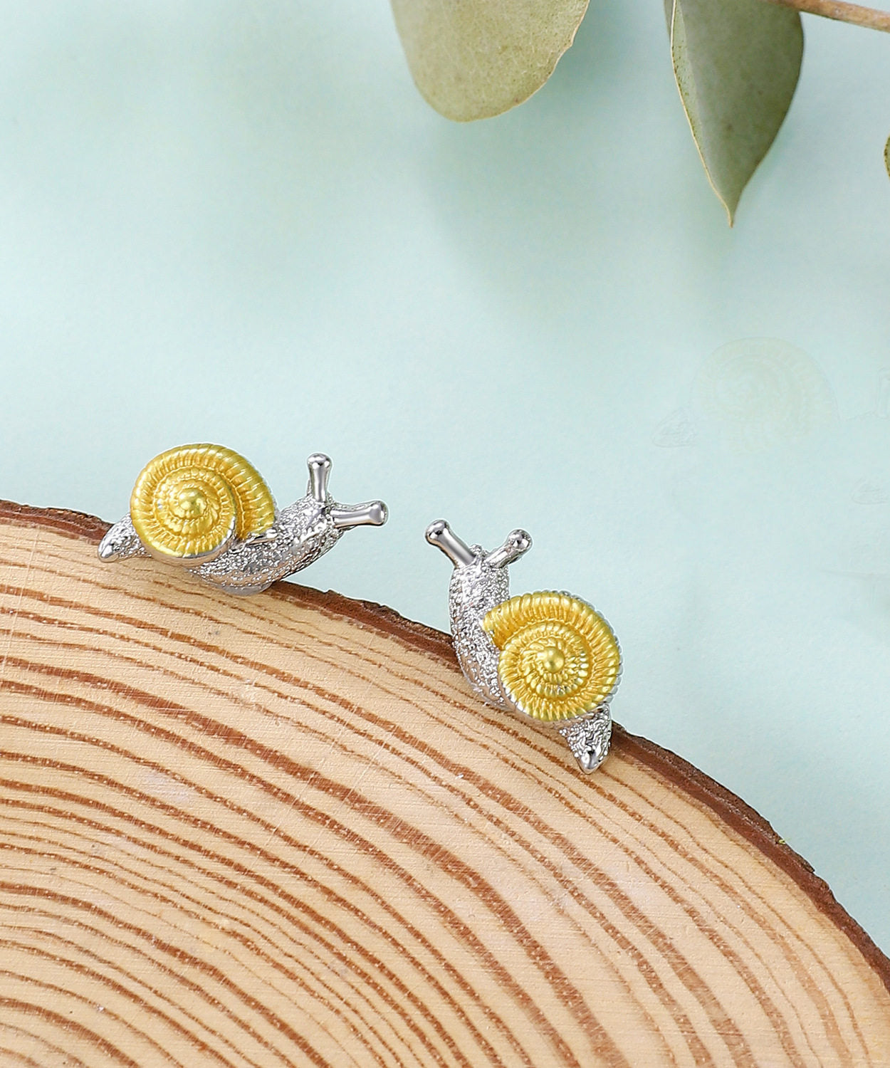 Stylish Yellow Sterling Silver Snail Stud Earrings
