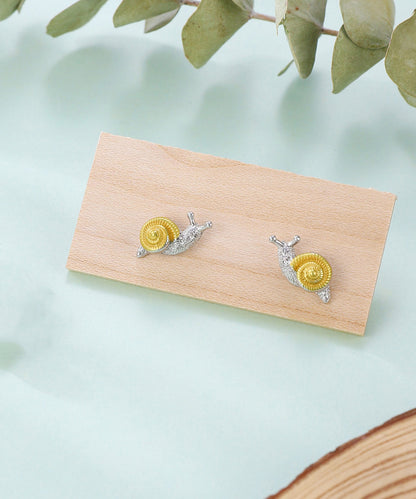 Stylish Yellow Sterling Silver Snail Stud Earrings