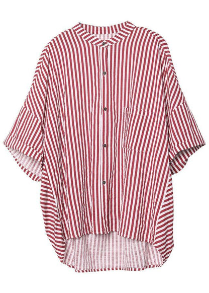 Stylish Yellow Striped low high design Half Sleeve Cotton Shirt Top Summer - SooLinen