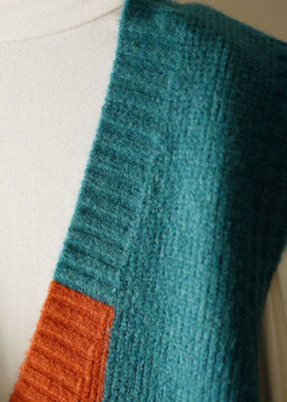 Stilvolle gelbe ärmellose Strandweste aus Patchwork-Strick mit V-Ausschnitt