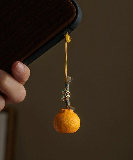 Stilvolle gelbe Handyketten aus geflochtenem orangefarbenem Stoff