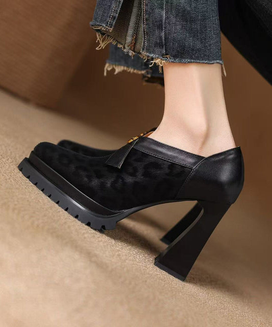 Stylish Zippered Splicing Chunky High Heels Brown Suede