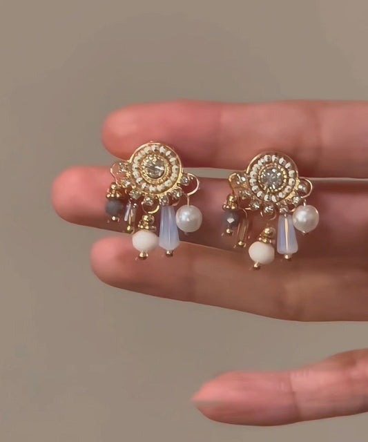 Stylish Zircon Pearl Tassel Stud Earrings