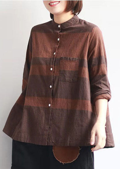 Stilvolle schwarz Grau Stehkragen tasche taste Gestreiften hemden Frühling