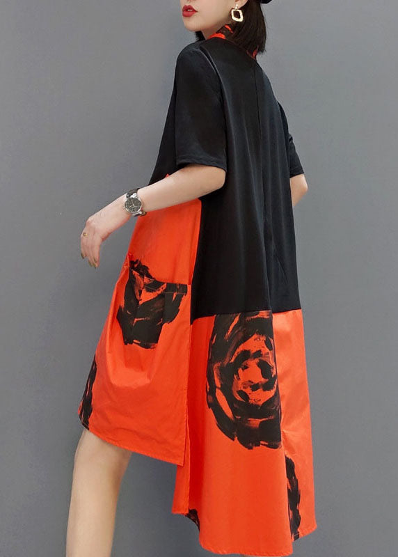 Stilvolle schwarz orange Knopf Peter Pan Kragen Hemd Kleider Frühling