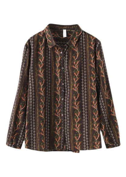 Stilvolle Schokoladenknopf Peter Pan Kragen Print Shirts Frühling