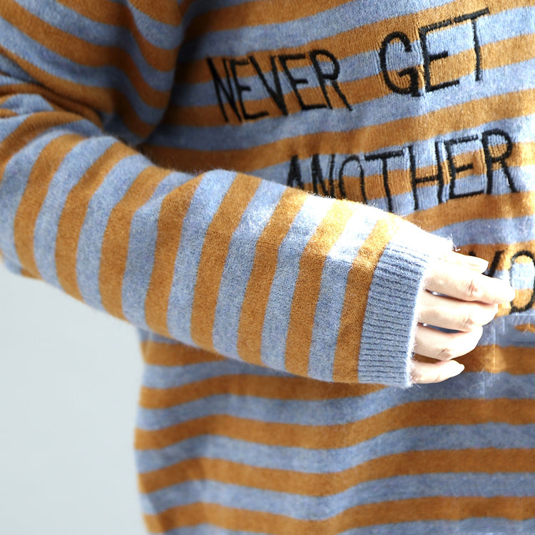 Stilvolle gestreifte Baumwollpullover blau und khaki warme Pullover Strickpullover