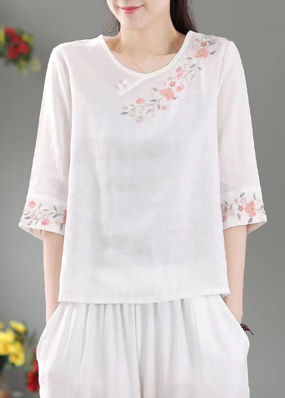 Stilvolles gelbes besticktes Hemd mit halben Ärmeln