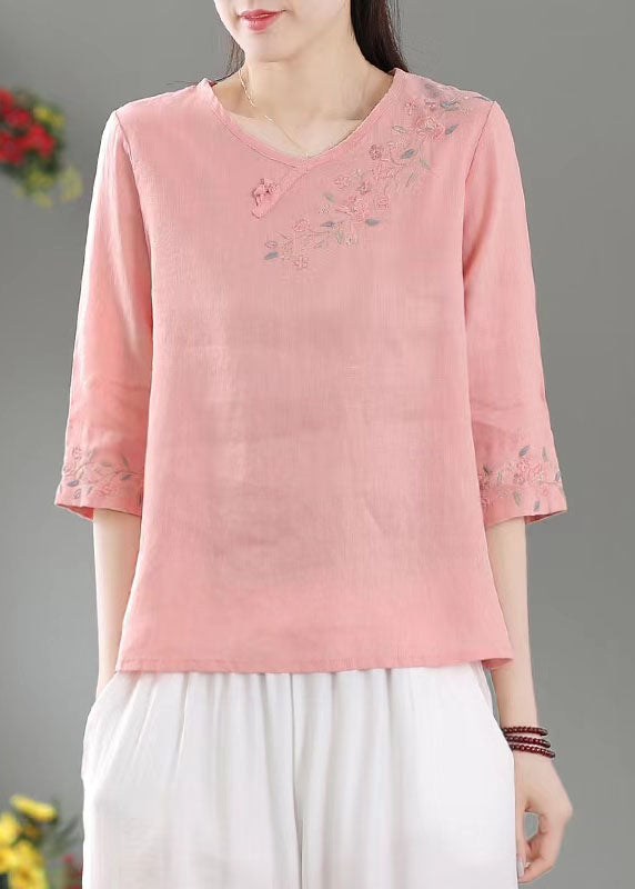 Stilvolles gelbes besticktes Hemd mit halben Ärmeln