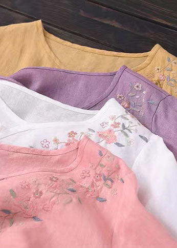 Stilvolles gelbes besticktes Hemd mit halben Ärmeln