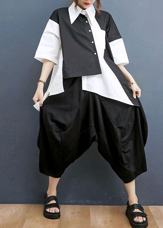 Summer Asymmetrical design Shirt Harlem Pants Two Piece Suit - SooLinen