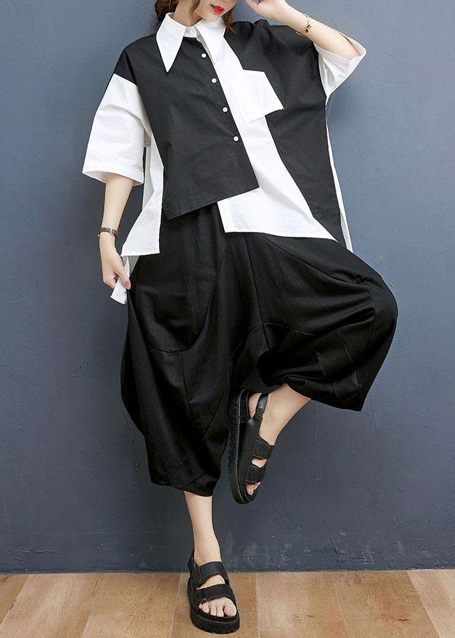 Summer Asymmetrical design Shirt Harlem Pants Two Piece Suit - SooLinen