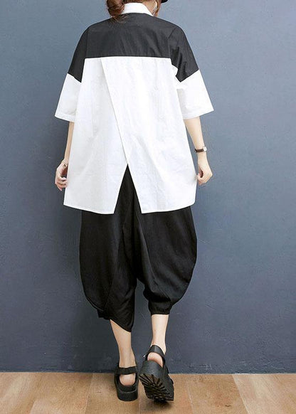 Summer Asymmetrical design Shirt Harlem Pants Two Piece Suit - SooLinen