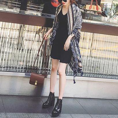 Summer Bikini Swimsuit Outer Blouse Gray Print Beach Vacation Oversized Scarf - SooLinen