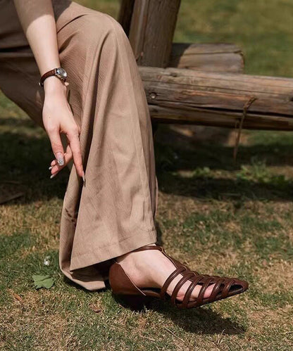 Summer Black Hollow Buckle Strap Chunky Heel Pointed Roman Sandals