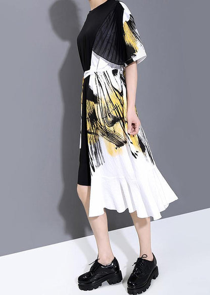 Summer Black Patchwork Girls Casual Dresses Robe - SooLinen