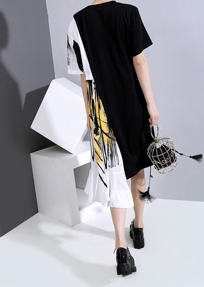 Summer Black Patchwork Girls Casual Dresses Robe - SooLinen