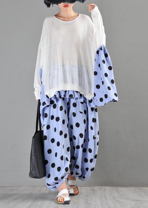 Summer Crew Neck Stitched T-shirt Pullover Loose Wave Point Top Women - SooLinen