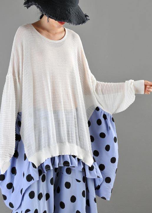 Summer Crew Neck Stitched T-shirt Pullover Loose Wave Point Top Women - SooLinen