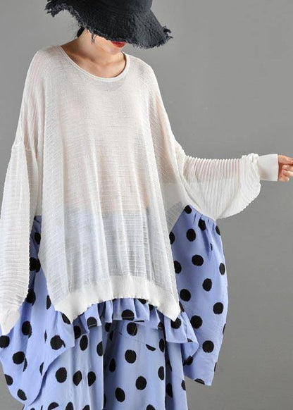 Summer Crew Neck Stitched T-shirt Pullover Loose Wave Point Top Women - SooLinen