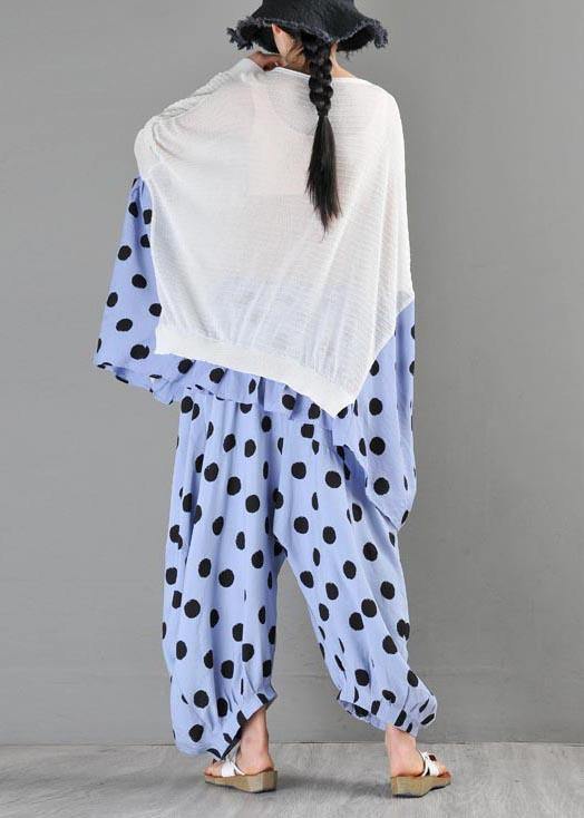 Summer Crew Neck Stitched T-shirt Pullover Loose Wave Point Top Women - SooLinen