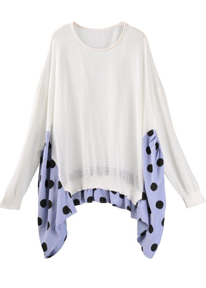 Summer Crew Neck Stitched T-shirt Pullover Loose Wave Point Top Women - SooLinen