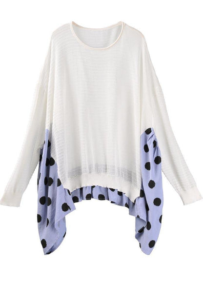 Summer Crew Neck Stitched T-shirt Pullover Loose Wave Point Top Women - SooLinen