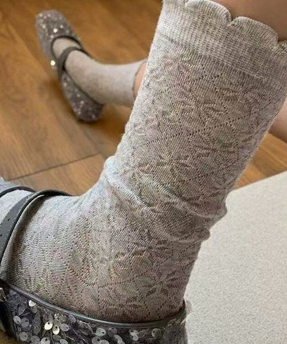 Summer Hollow Out Ruffled Jacquard Mid Calf Socks