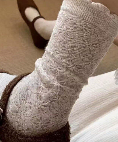 Summer Hollow Out Ruffled Jacquard Mid Calf Socks