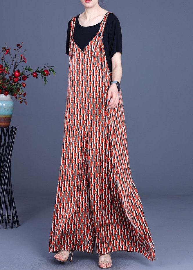 Summer Jumpsuit floral + Milk T-Shirt Two Piece Set - SooLinen