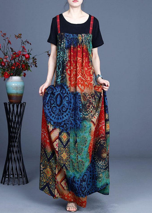 Summer Pleated And irregular Suspender Skirt + T-shirt - SooLinen