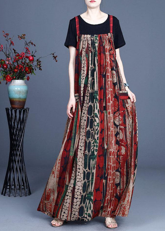 Summer Pleated And irregular Suspender Skirt + T-shirt - SooLinen