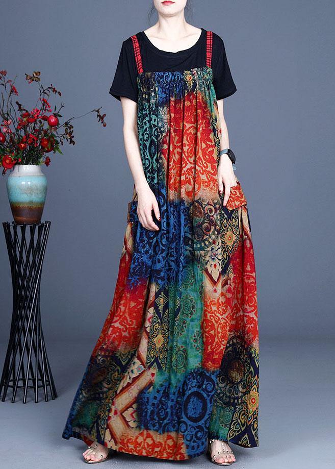 Summer Pleated And irregular Suspender Skirt + T-shirt - SooLinen