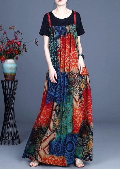 Summer Pleated And irregular Suspender Skirt + T-shirt - SooLinen