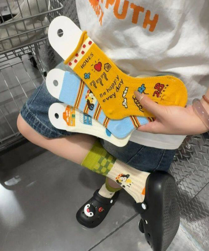 Summer Thin Hollow Out Dopamine Cartoon Mid Tube Socks