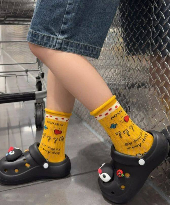 Summer Thin Hollow Out Dopamine Cartoon Mid Tube Socks