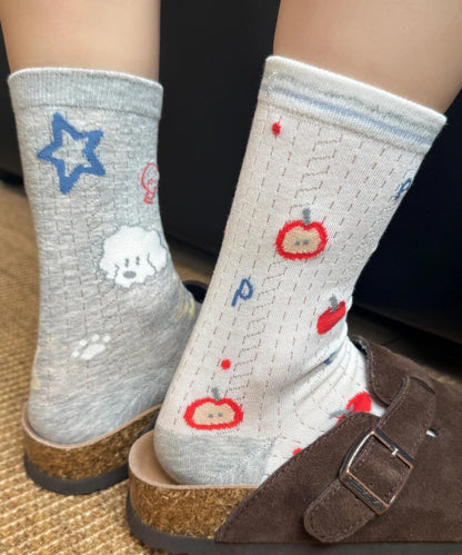 Summer Thin Jacquard Mid Calf Socks Made Of Cotton