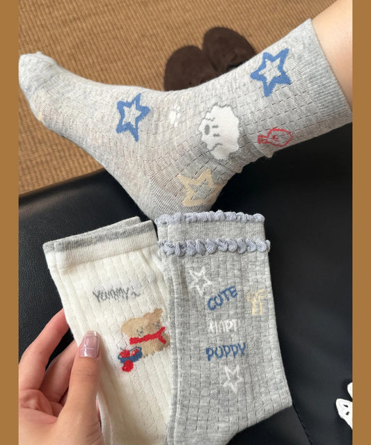 Summer Thin Jacquard Mid Calf Socks Made Of Cotton