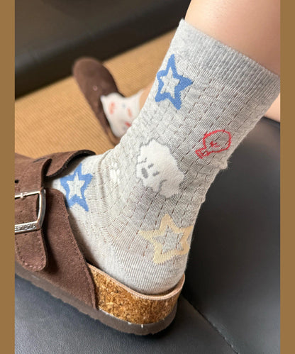 Summer Thin Jacquard Mid Calf Socks Made Of Cotton