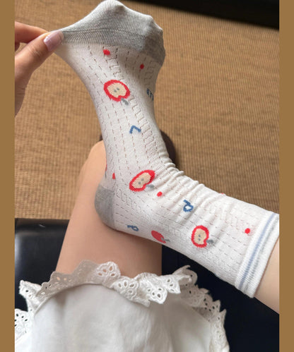 Summer Thin Jacquard Mid Calf Socks Made Of Cotton