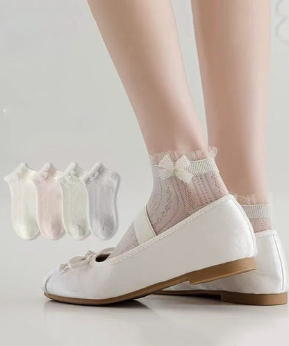 Summer Thin Mesh Breathable Lace Bow Mid Calf Socks