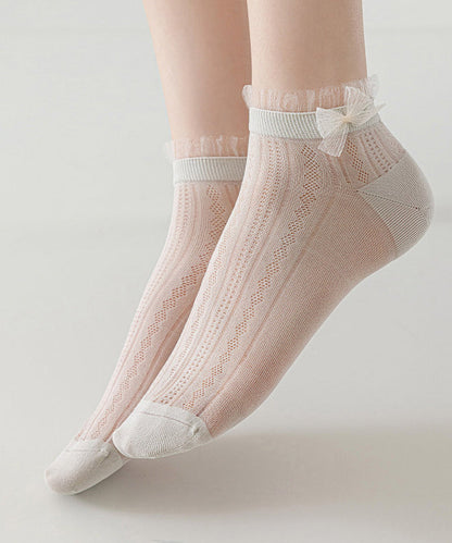 Summer Thin Mesh Breathable Lace Bow Mid Calf Socks