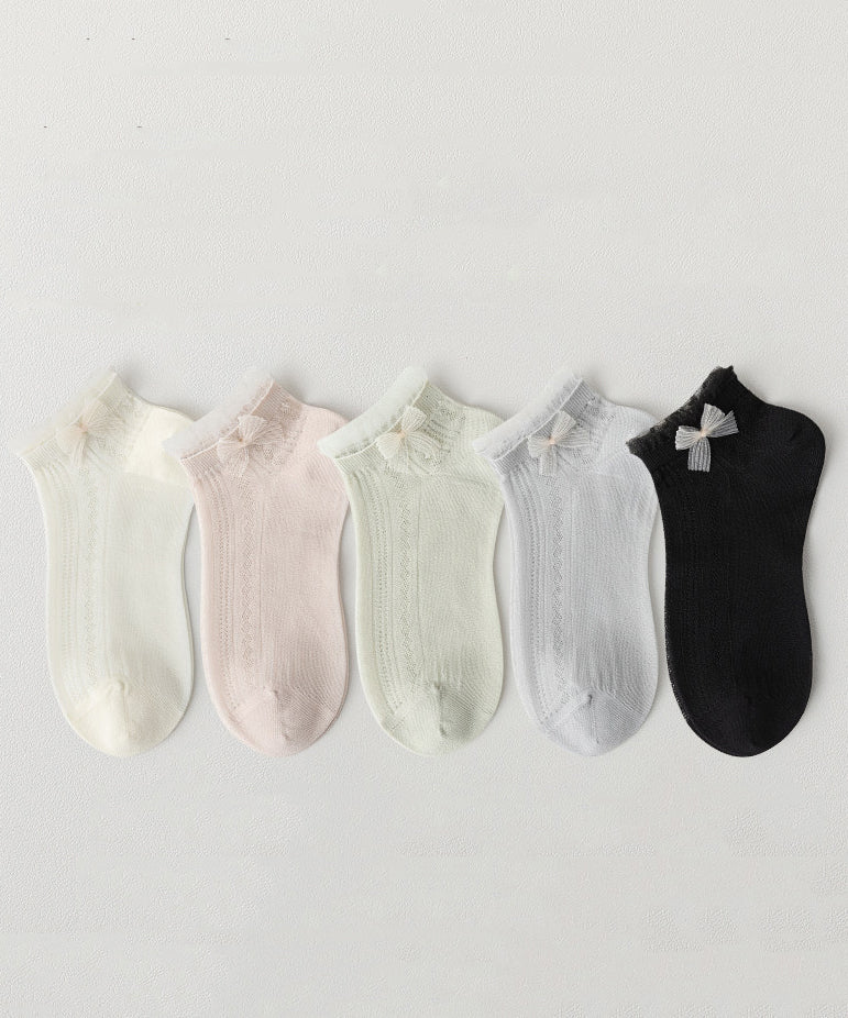 Summer Thin Mesh Breathable Lace Bow Mid Calf Socks
