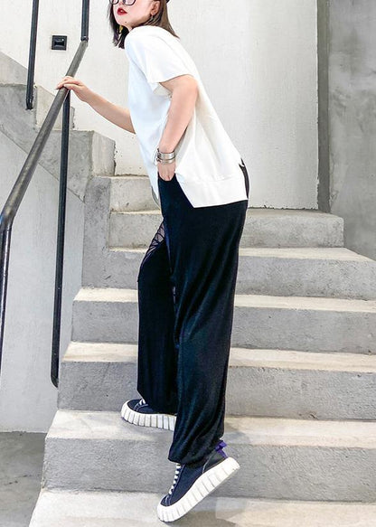 Summer high waist thin big pants women black butterfly pattern Harlan casual trousers - SooLinen