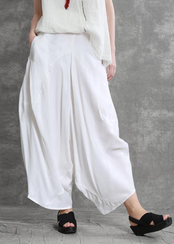 Summer irregular harem pants white color casual pants - SooLinen