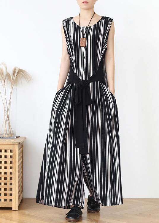 Summer new loose large size travel beach chiffon striped jumpsuit jumpsuit - SooLinen